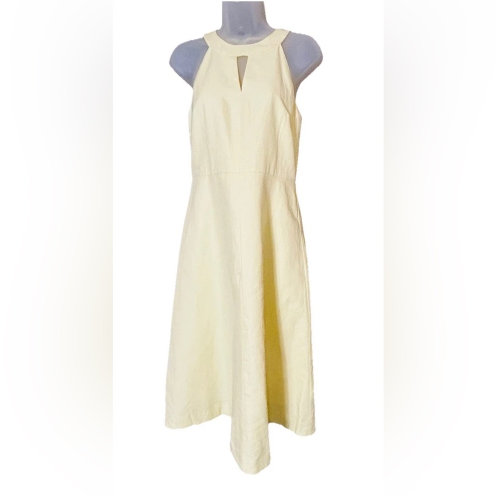 Ann Taylor Size 2 Linen Cotton Lined Midi Dress Buttercream Yellow Halter NWT - Picture 2 of 12